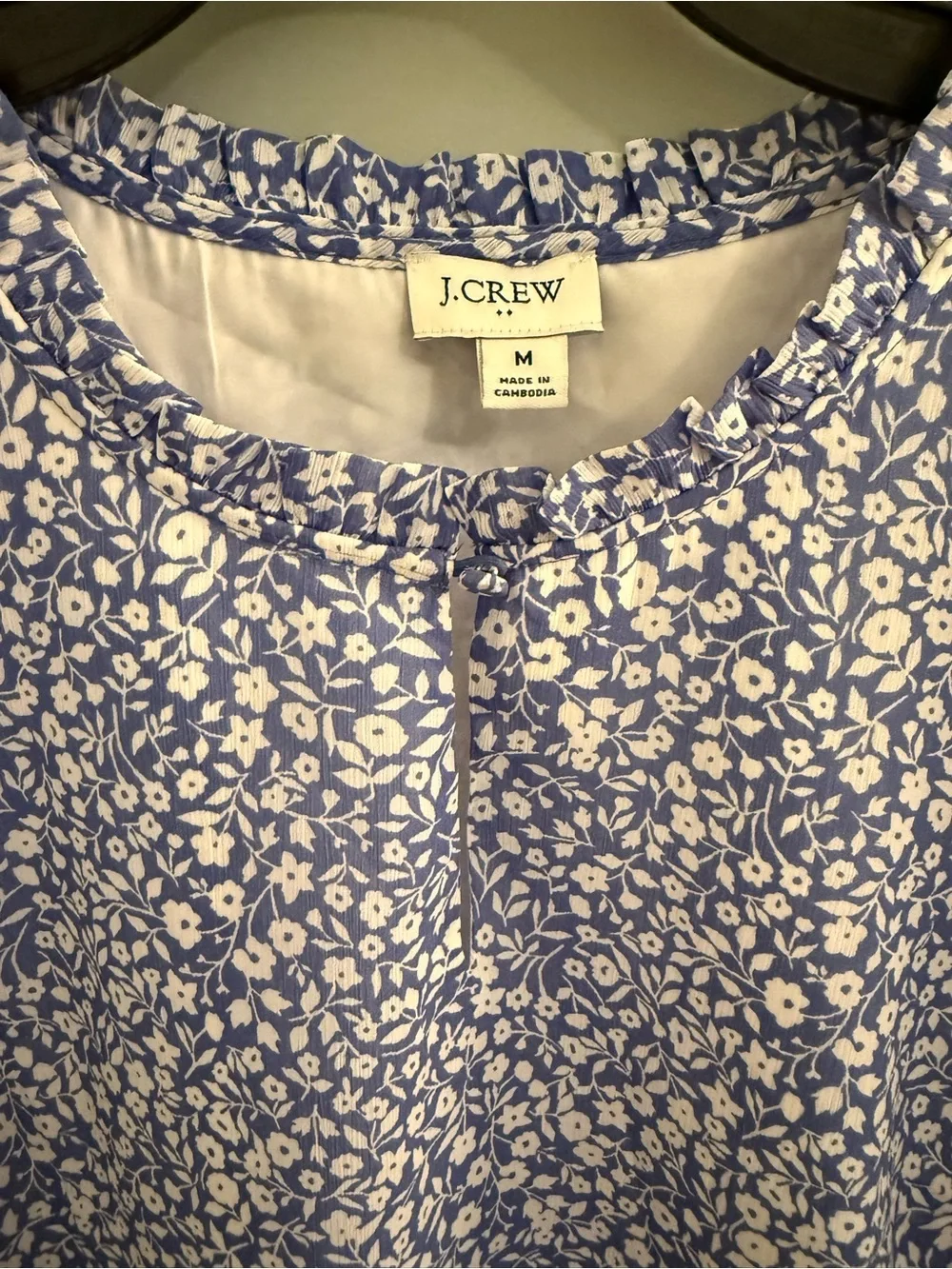 J. Crew Liberty London Luxury fabric Blue and White Floral Ruffle Sleeve Blouse